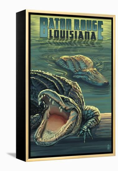 Baton Rouge, Louisiana - Alligator Scene-Lantern Press-Framed Stretched Canvas