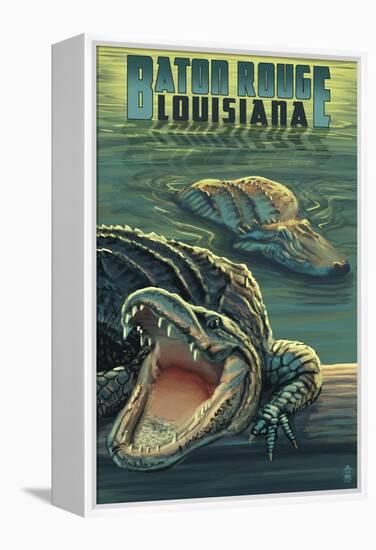 Baton Rouge, Louisiana - Alligator Scene-Lantern Press-Framed Stretched Canvas