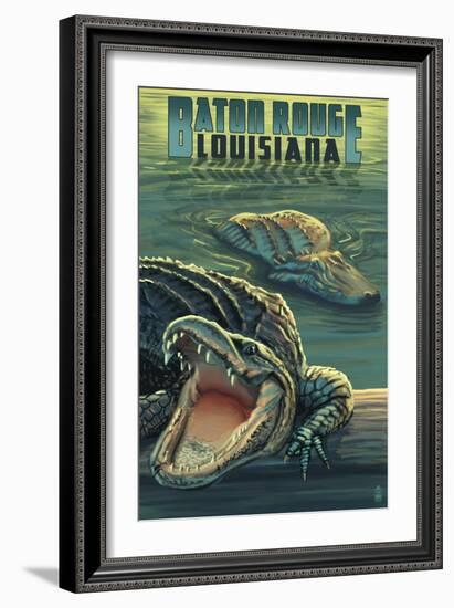 Baton Rouge, Louisiana - Alligator Scene-Lantern Press-Framed Art Print