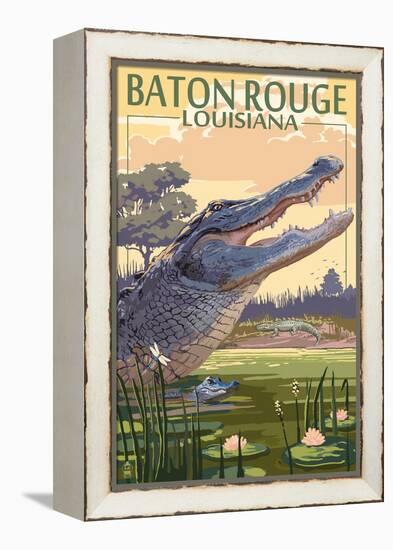 Baton Rouge, Louisiana - Alligator Scene-Lantern Press-Framed Stretched Canvas