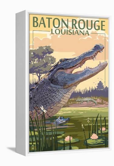 Baton Rouge, Louisiana - Alligator Scene-Lantern Press-Framed Stretched Canvas