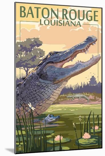 Baton Rouge, Louisiana - Alligator Scene-Lantern Press-Mounted Art Print