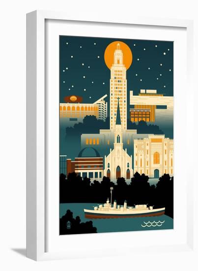 Baton Rouge, Louisiana - Retro Skyline (no text)-Lantern Press-Framed Art Print