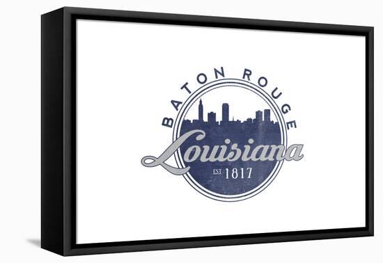 Baton Rouge, Louisiana - Skyline Seal (Blue)-Lantern Press-Framed Stretched Canvas