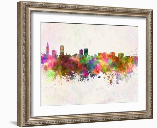 Baton Rouge Skyline in Watercolor Background-paulrommer-Framed Art Print