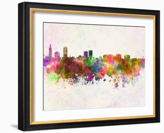 Baton Rouge Skyline in Watercolor Background-paulrommer-Framed Art Print