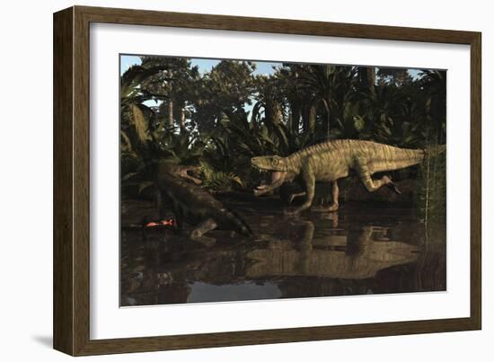 Batrachotomus Confronts a Nothosaurus in the Triassic Period-Stocktrek Images-Framed Art Print
