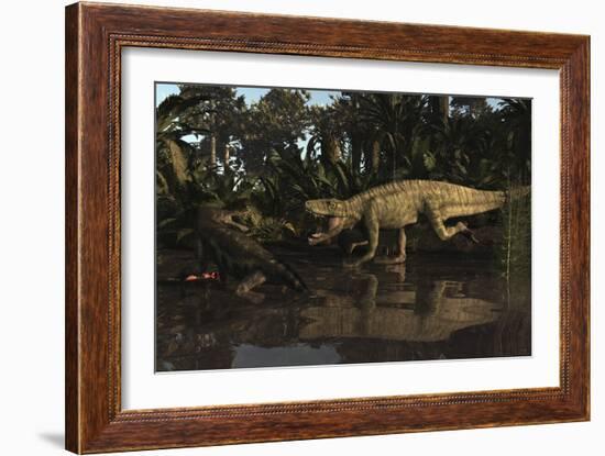 Batrachotomus Confronts a Nothosaurus in the Triassic Period-Stocktrek Images-Framed Art Print