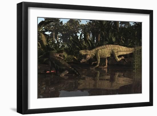 Batrachotomus Confronts a Nothosaurus in the Triassic Period-Stocktrek Images-Framed Art Print