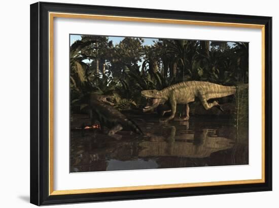 Batrachotomus Confronts a Nothosaurus in the Triassic Period-Stocktrek Images-Framed Art Print