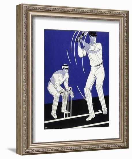 Batsman Plays a Stroke in Front of the Wicketkeeper-Stanley R. Miller-Framed Premium Giclee Print
