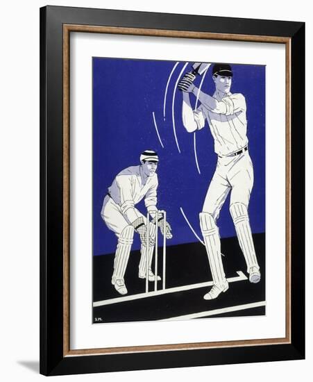 Batsman Plays a Stroke in Front of the Wicketkeeper-Stanley R. Miller-Framed Art Print