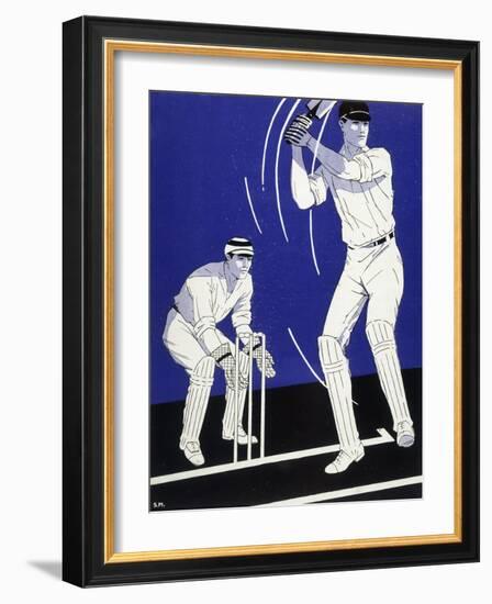 Batsman Plays a Stroke in Front of the Wicketkeeper-Stanley R. Miller-Framed Art Print