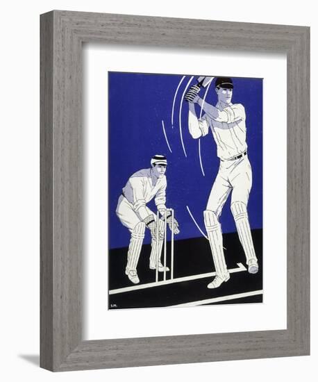 Batsman Plays a Stroke in Front of the Wicketkeeper-Stanley R. Miller-Framed Art Print