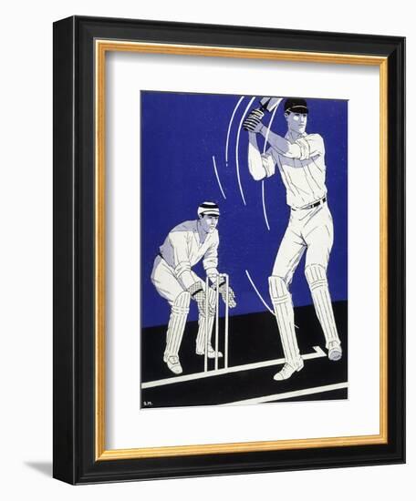 Batsman Plays a Stroke in Front of the Wicketkeeper-Stanley R. Miller-Framed Art Print