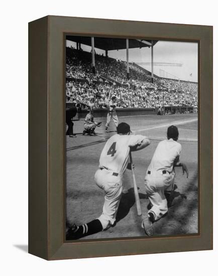 Batter Getting Ready for Pitch While Other Players are Waiting their Turn to Bat-Allan Grant-Framed Premier Image Canvas