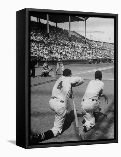 Batter Getting Ready for Pitch While Other Players are Waiting their Turn to Bat-Allan Grant-Framed Premier Image Canvas