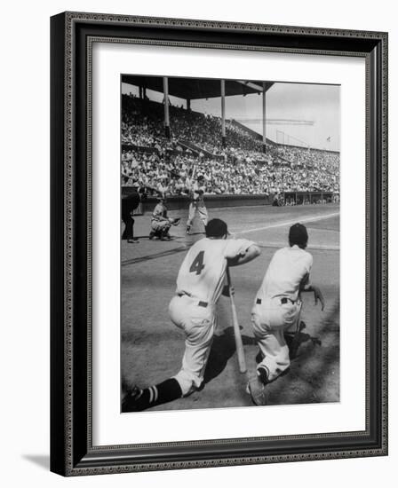 Batter Getting Ready for Pitch While Other Players are Waiting their Turn to Bat-Allan Grant-Framed Photographic Print