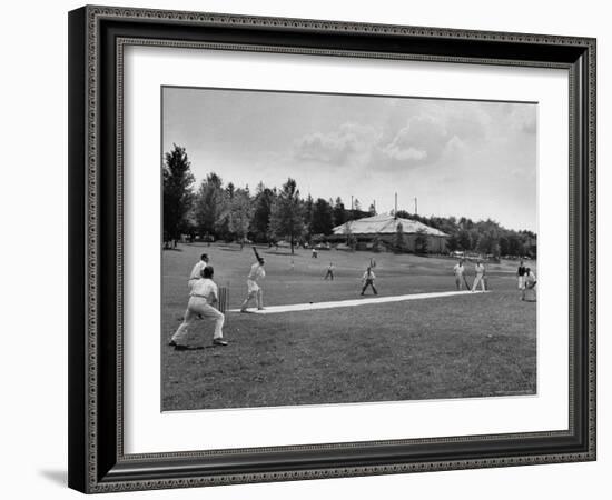 Batter Up, Ball in Play During a Game of Cricket-Peter Stackpole-Framed Photographic Print