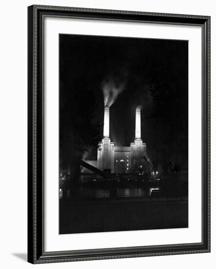 Battersea Power Station Floodlit at Night, 1951-null-Framed Photographic Print