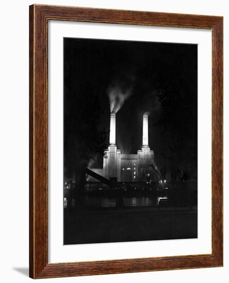 Battersea Power Station Floodlit at Night, 1951-null-Framed Photographic Print