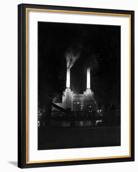 Battersea Power Station Floodlit at Night, 1951-null-Framed Photographic Print