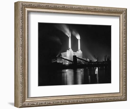 Battersea Power Station Lit up at Night, 1951-null-Framed Photographic Print