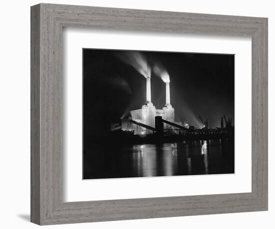 Battersea Power Station Lit up at Night, 1951-null-Framed Photographic Print