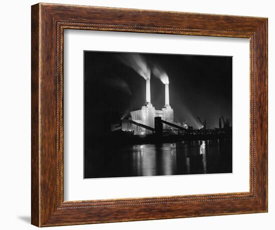 Battersea Power Station Lit up at Night, 1951-null-Framed Photographic Print