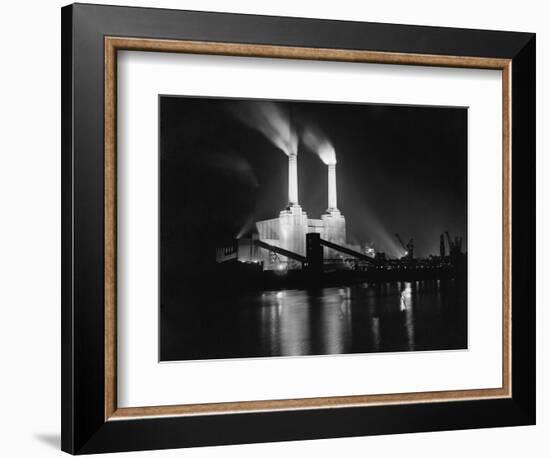 Battersea Power Station Lit up at Night, 1951-null-Framed Photographic Print