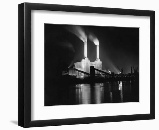 Battersea Power Station Lit up at Night, 1951-null-Framed Photographic Print