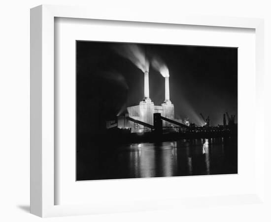 Battersea Power Station Lit up at Night, 1951--Framed Photographic Print