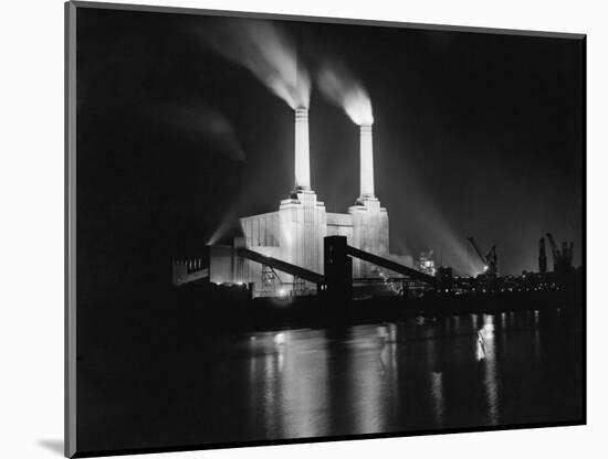 Battersea Power Station Lit up at Night, 1951-null-Mounted Photographic Print