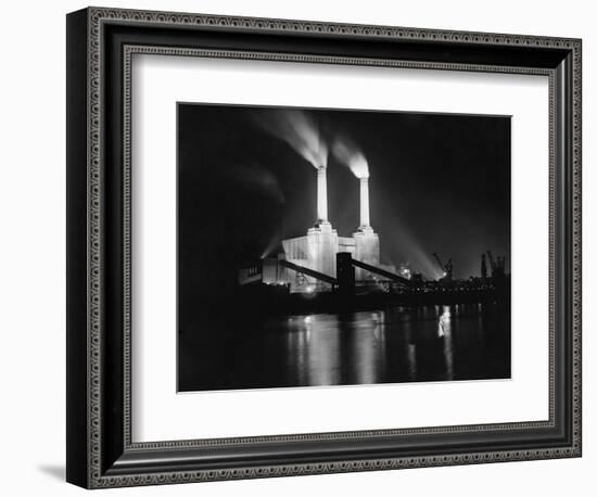 Battersea Power Station Lit up at Night, 1951-null-Framed Photographic Print