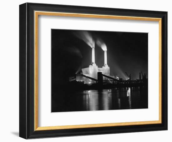 Battersea Power Station Lit up at Night, 1951-null-Framed Photographic Print