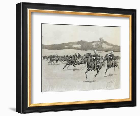 Battery K at Drill in the Berkshire Hills, Massachusetts, 1895 (Ink and Gouache on Paper)-Frederic Remington-Framed Giclee Print