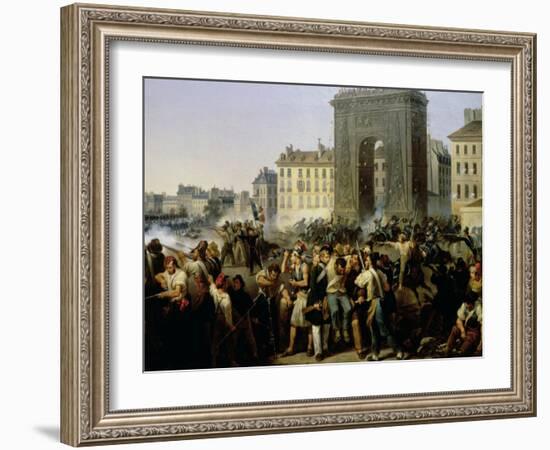 Battle at the Porte Saint-Denis, 28th July 1830-Hippolyte Lecomte-Framed Giclee Print