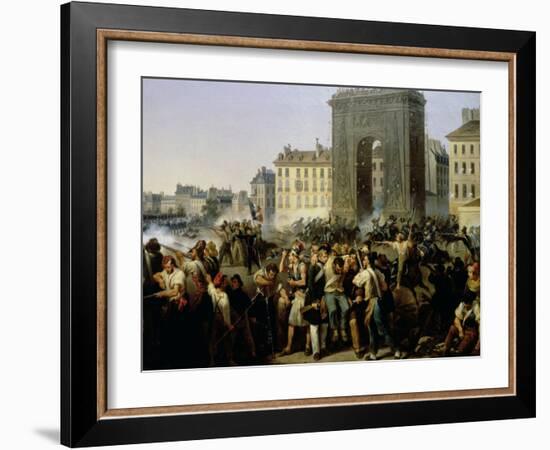 Battle at the Porte Saint-Denis, 28th July 1830-Hippolyte Lecomte-Framed Giclee Print