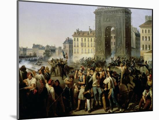 Battle at the Porte Saint-Denis, 28th July 1830-Hippolyte Lecomte-Mounted Giclee Print