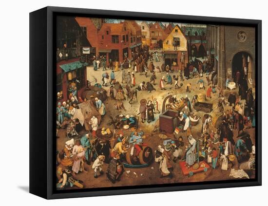 Battle Between Carnival, or Mardi Gras, and Lent-Pieter Bruegel the Elder-Framed Stretched Canvas