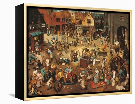 Battle Between Carnival, or Mardi Gras, and Lent-Pieter Bruegel the Elder-Framed Stretched Canvas