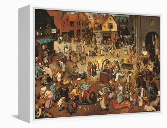 Battle Between Carnival, or Mardi Gras, and Lent-Pieter Bruegel the Elder-Framed Stretched Canvas