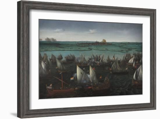 Battle Between Dutch and Spanish Ships on the Haarlemmermeer, C.1629-Hendrick Cornelisz. Vroom-Framed Giclee Print