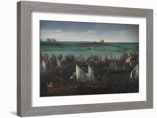 Battle Between Dutch and Spanish Ships on the Haarlemmermeer, C.1629-Hendrick Cornelisz. Vroom-Framed Giclee Print