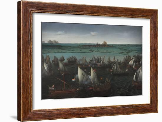 Battle Between Dutch and Spanish Ships on the Haarlemmermeer, C.1629-Hendrick Cornelisz. Vroom-Framed Giclee Print