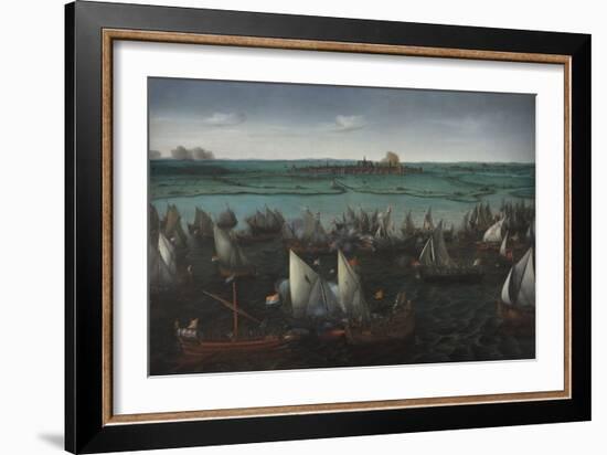 Battle Between Dutch and Spanish Ships on the Haarlemmermeer, C.1629-Hendrick Cornelisz. Vroom-Framed Giclee Print