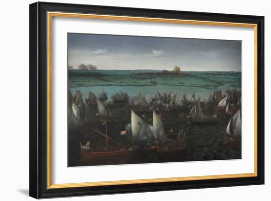 Battle Between Dutch and Spanish Ships on the Haarlemmermeer, C.1629-Hendrick Cornelisz. Vroom-Framed Giclee Print