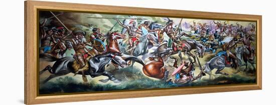 Battle Between Native American Indians and Soldiers-Ron Embleton-Framed Premier Image Canvas