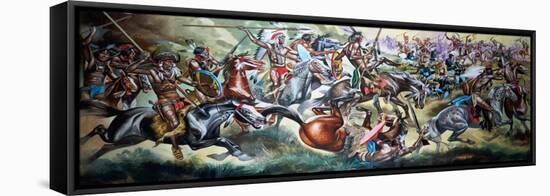 Battle Between Native American Indians and Soldiers-Ron Embleton-Framed Premier Image Canvas