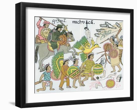 Battle Between Nuno De Guzman and Inhabitants of Michuacan, Mexico, 16th Century-Lienzo de Tlazcala-Framed Giclee Print